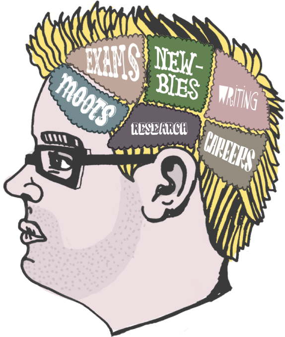 A head with brain sections cutaway and thought bubble